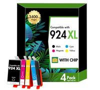 Cartouche 924 XL avec Puce Compatible pour HP 924 XL 924XL 924e Encre Cartouches pour HP OfficeJet Pro 8122e 8132e 8120e 8130e 8124e 8125e 8120 8130 (Noir Cyan Jaune Magenta, Pack de 4)