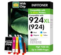 Cartouche 924 XL avec Puce Compatible pour HP 924 XL 924XL 924e Encre Cartouches pour HP OfficeJet Pro 8122e 8132e 8120e 8130e 8124e 8125e 8120 8130 (Noir Cyan Jaune Magenta, Pack de 4)
