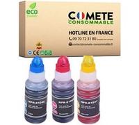 COMETE, Marque française - 104-3 Bouteilles d'encre 104 Compatibles avec Epson EcoTank 104 pour Epson ET2710 ET2711 ET2712 ET2714 ET2715 ET2720 ET2721 ET2726 ET4700-1 Cyan + 1 Magenta + 1 Jaune