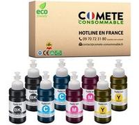 COMETE, Marque française - 664-8 Bouteilles Encre 664 (T6641 T6642 T6643 T6644) Compatible avec Epson Ecotank 664 ET2500 ET14000 ET16500 L100 L110 L210 L300 (2 Noirs, 2 Cyan, 2 Magenta, 2 Jaune)
