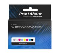 Cartouche compatible Canon CLI-65BK/C/M/Y/GY/LGY/PM/PC - 8 couleurs - Multipack