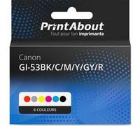 Cartouche compatible Canon GI-53BK/C/M/Y/GY/R - 6 couleurs - Multipack
