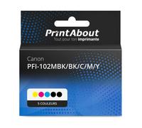 Cartouche compatible Canon PFI-102MBK/BK/C/M/Y - 5 couleurs - Multipack
