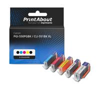Cartouche compatible Canon PGI-550PGBK / CLI-551BK XL - 5 couleurs - Grande capacité - Multipack