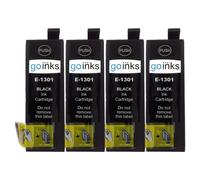Cartouche compatible Go Inks E-1301 pour remplacer la cartouche Epson T1301 à utiliser avec les imprimantes Epson Stylus Noir (Pack de 4)