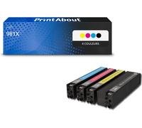 Cartouche compatible HP 981X (L0R09/10/11/12A) - 4 couleurs - Grande capacité - Multipack