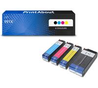 Cartouche compatible HP 991X (M0K02AE + M0J90/94/98AE) - 4 couleurs - Grande capacité - Multipack