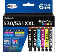 Cartouche D`Encre 530 531 Xxl Compatible Avec Canon 530 531 Pgi530 Pgbk Cli531 Noir, Pgi-530Xxl Cli-531Xxl Pour Pixma Ts8750 Ts8751 Stampante (6-Pack, 530Pgbk 531-Noir/Gris/Cyan/Ma[ENC940301]