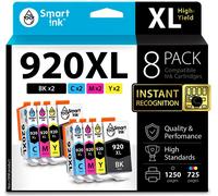 Cartouche d’Encre Compatible pour HP 920 XL 920XL Pack de 8 2 Noir 2 Cyan 2 M...