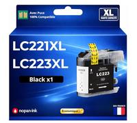 Cartouche d’Encre LC223BK LC221BK LC223BK LC221BK Compatible pour Brother DCP J4120DW MFC J4620DW Noir Haute capacité avec Puce 550 Pages