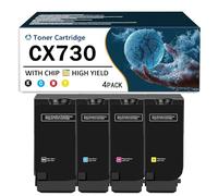 Cartouche de Toner Compatible 4 Couleurs pour imprimante Laser Lexmark CX730 (CS730de, CS735de, CX730de, CX735adse, CX737adzse) : Noir, Jaune, Cyan, Magenta, avec Puce,4Color-Low Yield