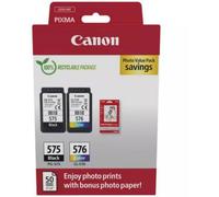 Canon PG-575 CL-576 Photo Pack - 2 cartouches (1x Noir 1x Couleur) Certifié Canon + 50 feuilles Papier Photo Canon 10x15cm (Emballage Carton Sécurisé)