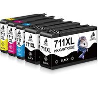 Cartouche d'encre compatible 711XL 711 XL CZ129A CZ133A 80ML haut rendement de remplacement pour HP Designjet T120 24 T120 610 T520 24 T520 36 T520 610 T520 914(2BK1C1M1Y) Lot de 5(Q1696)