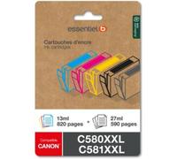 Cartouche d'encre ESSENTIELB Pack Compatible C580/581 XXL (Noir + 3 Couleurs Très Haute Capacité)