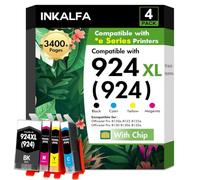 Cartouche Encre 924XL 924 XL 924e 8132e pour HP 924 Pack de 4 Cartouches | Compatible pour HP OfficeJet Pro 8132e 8122e 8120e 8124e 8125e 8130e Imprimantes avec Puce (Noir Cyan Magenta Jaune)