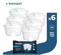 Cartouche Filtrante pour carafes Wessper Aqua Flux 6 pieces, Compatible avec Brita Maxtra+, LAICA Bi-Flux