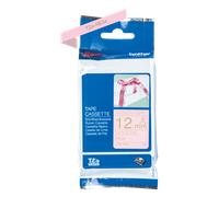 Cartouche pour étiqueteuse - Brother - TZe-RE34 - Tissu fond rose pâle écriture