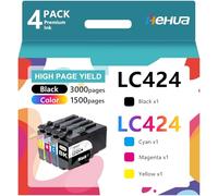 Cartouches compatibles Hehua LC424 pour Brother DCP-J1200W/DCP-J1200WE - Encre (N, C, M, J), Pack de 4