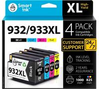 Cartouches D¿Encre Compatibles Alternative Pour Hp 932Xl/933Xl 932 933 Pack De 4 (Black Cyan Magenta Jaune) Avec Système De Puce Avancée Pour Officejet 6600 6100 6700 7110 7610 7612