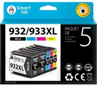 Cartouches d¿Encre Compatibles Alternative pour HP 932xl/933xl 932 933 Pack de 5 (2 Black Cyan Magenta Jaune) avec Système de Puce Avancée pour Officejet 6600 6100 6700 7110 7610 7612