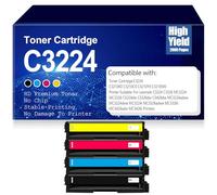 Cartouches de Toner C3224 C3210K0 C3210C0 C3210Y0 C3210M0 sans Puce, Fonctionne à Haut rendement pour Lexmark C3224 C3326 C3224dw C3326dw C3426dw MC3224adwe MC3224i MC3326i,4Pack-C3224