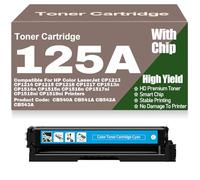 Cartouches de Toner CB540A CB541A CB542A CB543A 125A compatibles pour HP CP1213 CP1214 CP1215 CP1216 CP1217 CP1513n CP1514n CP1515n CP1516n CP1517ni CP1518ni CP1519ni,Cyan-125A