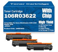 Cartouches de Toner compatibles 106R03622 avec Puce - Haute capacité et rendement pour Xerox WorkCentre 3335 3345 Phaser 3330 Imprimantes,106R03622-3PC