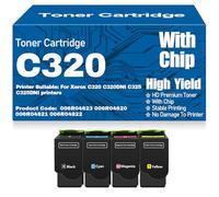 Cartouches de Toner compatibles C320(006R04823 006R04820 006R04821 006R04822) avec Puce, Haute capacité et rendement pour Xerox C320 C320DNI C325 C325DNI,4Pack-C320