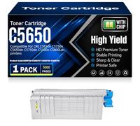 Cartouches de Toner compatibles C5650 43865708 43865707 43865706 43865705 avec Puce Haute capacité et rendement pour OKI C5650n C5750n C5650dn C5750dn C5500n C5800Ldn,Yellow-C5650