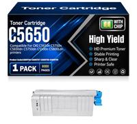 Cartouches de Toner compatibles C5650 43865708 43865707 43865706 43865705 avec Puce Haute capacité et rendement pour OKI C5650n C5750n C5650dn C5750dn C5500n C5800Ldn,Black-C5650