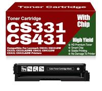 Cartouches de Toner compatibles CS331 CS431 Noir, Jaune, Magenta, Cyan, Remplacement pour Lexmark CS331 CS331DW CX331 CX331ADWE CS431 CS431DW CX431 CX431ADW,Black-CS331