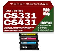Cartouches de Toner compatibles CS331 CS431 Noir, Jaune, Magenta, Cyan, Remplacement pour Lexmark CS331 CS331DW CX331 CX331ADWE CS431 CS431DW CX431 CX431ADW,4Pack-CS331