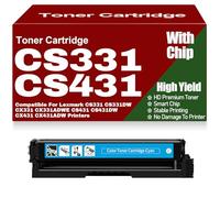Cartouches de Toner compatibles CS331 CS431 Noir, Jaune, Magenta, Cyan, Remplacement pour Lexmark CS331 CS331DW CX331 CX331ADWE CS431 CS431DW CX431 CX431ADW,Cyan-CS331