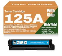 Cartouches de Toner Couleur 125A compatibles CB540A CB541A CB542A CB543A pour HP CP1213 CP1214 CP1215 CP1216 CP1217 CP1513n CP1514n CP1515n CP1516n CP1517ni CP1518ni,Cyan-125A