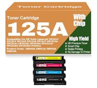 Cartouches de Toner Couleur 125A compatibles CB540A CB541A CB542A CB543A pour HP CP1213 CP1214 CP1215 CP1216 CP1217 CP1513n CP1514n CP1515n CP1516n CP1517ni CP1518ni,4Pack-125A
