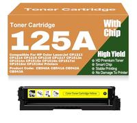 Cartouches de Toner Couleur 125A compatibles CB540A CB541A CB542A CB543A pour HP CP1213 CP1214 CP1215 CP1216 CP1217 CP1513n CP1514n CP1515n CP1516n CP1517ni CP1518ni,Yellow-125A