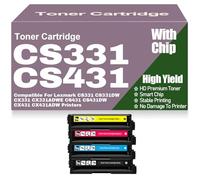 Cartouches de Toner CX331 CX431 CS331 CS431 avec Puce 20N20C0 20N20K0 20N20M0 20N20Y0 compatibles pour Lexmark CS331 CS331DW CX331 CX331ADWE CS431 CS431DW CX431 CX431ADW,4Pack-CS331