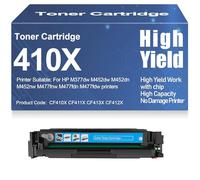 Cartouches de Toner M377dw et M452dw Compatibles 410X, CF410X, CF411X, CF413X, CF412X Toner Haute capacité pour HP M452dn, M452nw M477fnw, M477fdn, M477fdw avec Puce,Cyan-410X