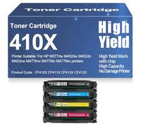 Cartouches de Toner M377dw et M452dw Compatibles 410X, CF410X, CF411X, CF413X, CF412X Toner Haute capacité pour HP M452dn, M452nw M477fnw, M477fdn, M477fdw avec Puce,4Pack-410X
