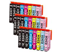 Cartouches d'encre 24XL Multipack Compatible avec Epson 24XL, 24 Pack | Compatible pour Epson Expression Photo XP-55 XP-750 XP-760 XP-850 XP-860 XP-950 XP-950 XP-960 XP-970 (9BK/3C/3M/3Y/3LC/3LM)