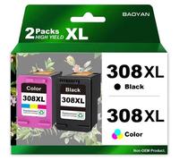 Cartouches d'encre 308 XL pour HP - Noir et Couleur - Compatibles Envy 6120/6130/6530e - Pack de 2 Remplacements.