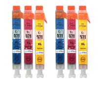 Cartouches d'encre compatibles 2 Go Inks C/M/Y (6 cartouches) pour Canon CLI-571 et imprimantes PIXMA - Cyan Magenta Jaune