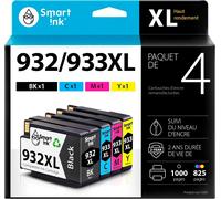 Cartouches d'Encre Compatibles Alternative pour HP 932xl/933xl 932 933 Pack de 4(Black Cyan Magenta Jaune)avec Système de Puce
