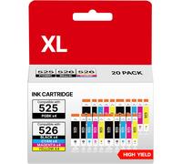 Cartouches D'Encre Compatibles Pour Canon 525 526 Pgi-525 Cli-526 Pour Canon Pixma Mg5150 Mg5250 Mg5350 Mg5200 Mg5300 Mg6150 Ix6550 Mx715 Mx885 Mx895 Ip4850 Ip4950 Ip6550 (8 Noir Et 12 Couleur)