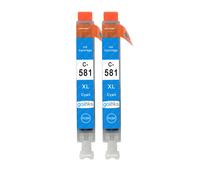Cartouches d'encre cyan compatibles Go Inks CLI-581C - 2 x 12 ml pour Canon PIXMA