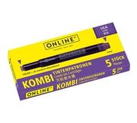 Cartouches d'encre - Lilas - Encre non effaçable - Pour stylo plume et roller - 5 grandes cartouches