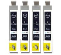 Cartouches d'encre noires compatibles Epson T0711 (4x) pour Stylus - Remplacement non-OEM (15ml)