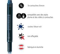Cartouches d'encre - ONLINE - Bleu nuit - Non effaçable - Pour stylo plume et roller - 5 grandes cartouches