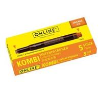 Cartouches d'encre - Orange - Encre non effaçable - Pour stylo plume et roller - 5 grandes cartouches