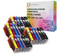 Cartouches d'encre OUISMART PGI-580 CLI-581 - Pack de 24 - Haute qualité d'impression - Compatible Canon Pixma Multicolore G